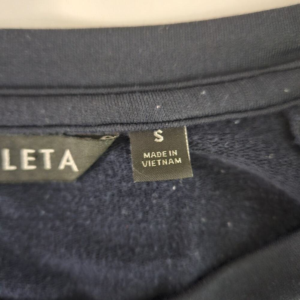 Athleta Snappy Sweatshirt S Navy Blue Pullover Athleisure Shoulder Sleeve Snaps - Picture 8 of 10